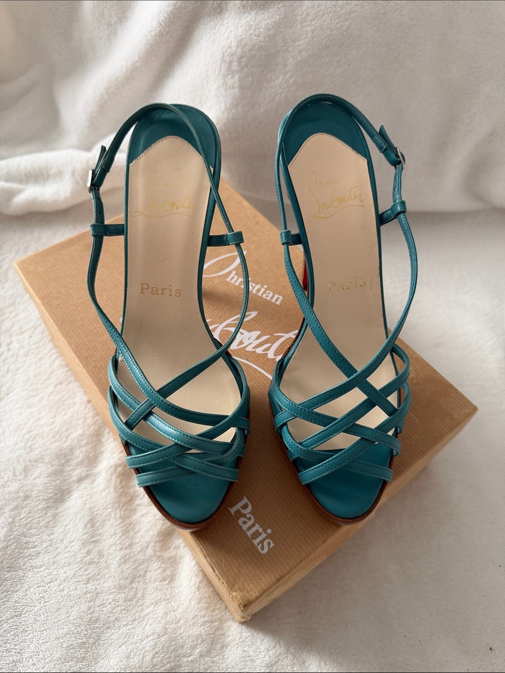 Christian Louboutin Teal Leather Strappy Sandals